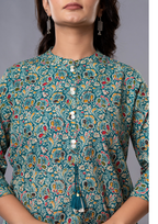 Light Green Aarzo Printed Short Cotton Kurti