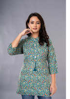 Light Green Aarzo Printed Short Cotton Kurti