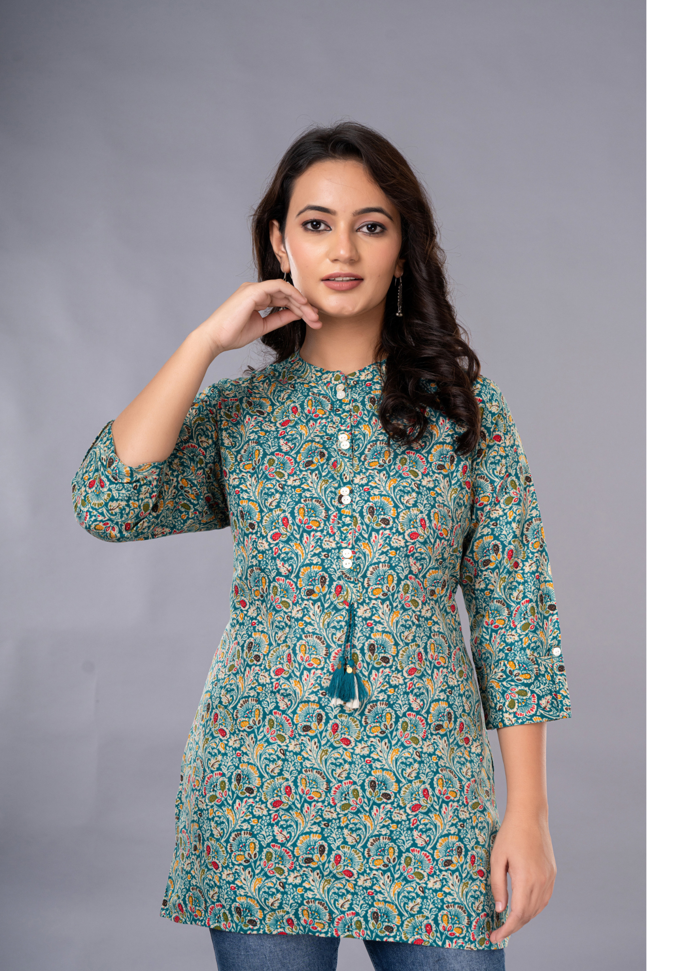 Light Green Aarzo Printed Short Cotton Kurti