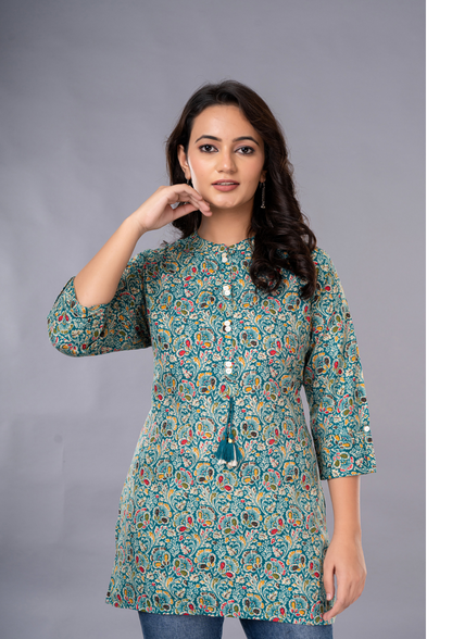 Women's Premium Designer Straight Short poly Cotton Kurti with Front Buttons