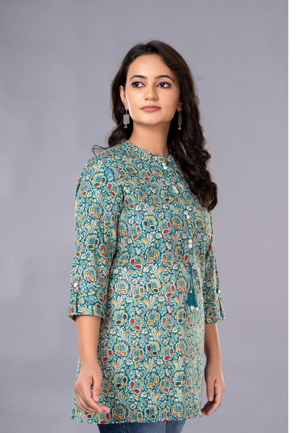Light Green Aarzo Printed Short Cotton Kurti