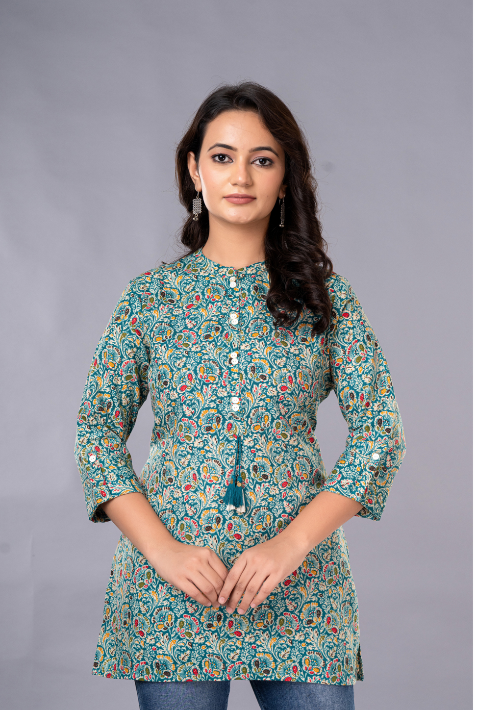 Light Green Aarzo Printed Short Cotton Kurti