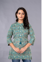 Light Green Aarzo Printed Short Cotton Kurti