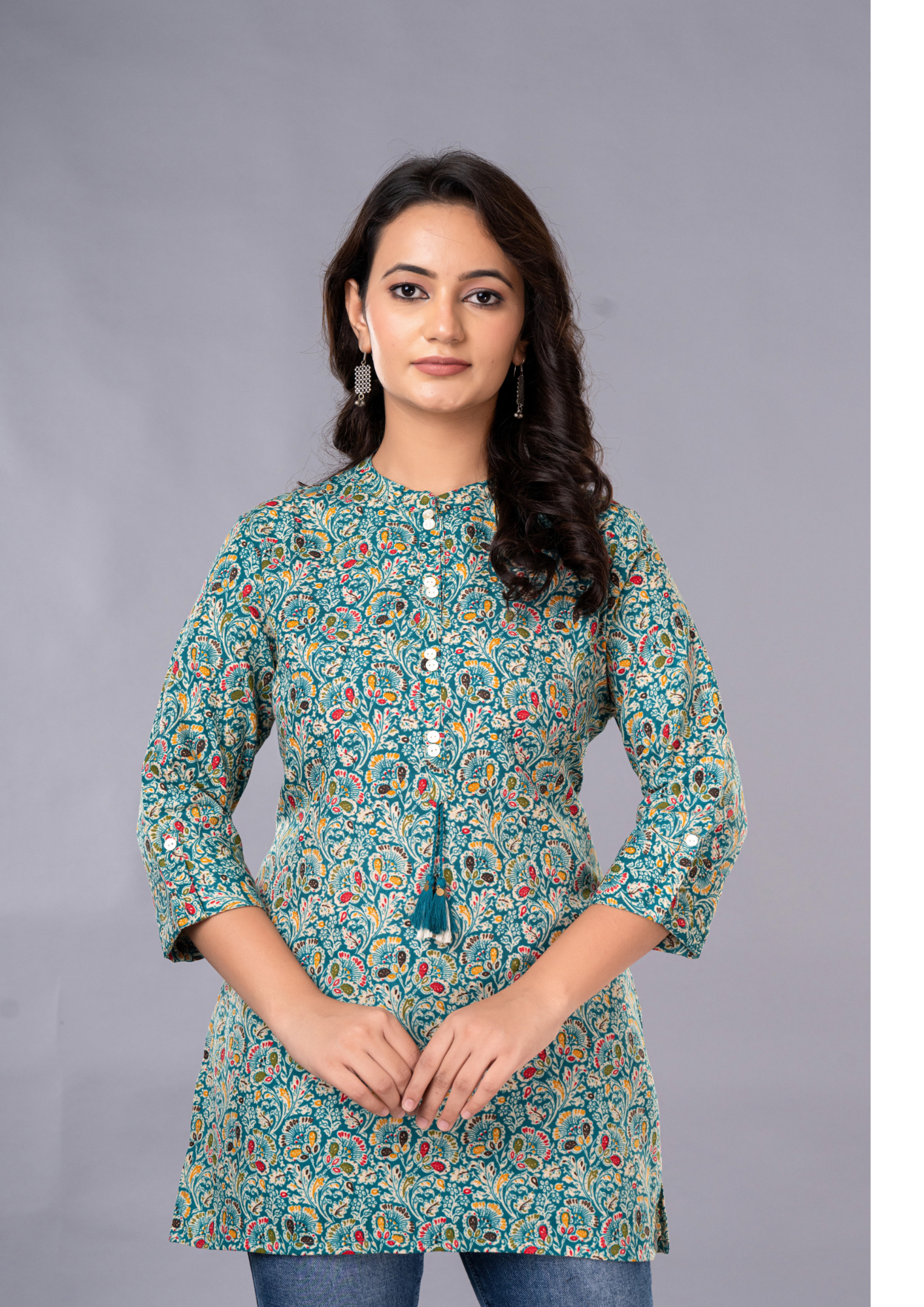 Light Green Aarzo Printed Short Cotton Kurti