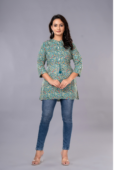 Women's Premium Designer Straight Short poly Cotton Kurti with Front Buttons