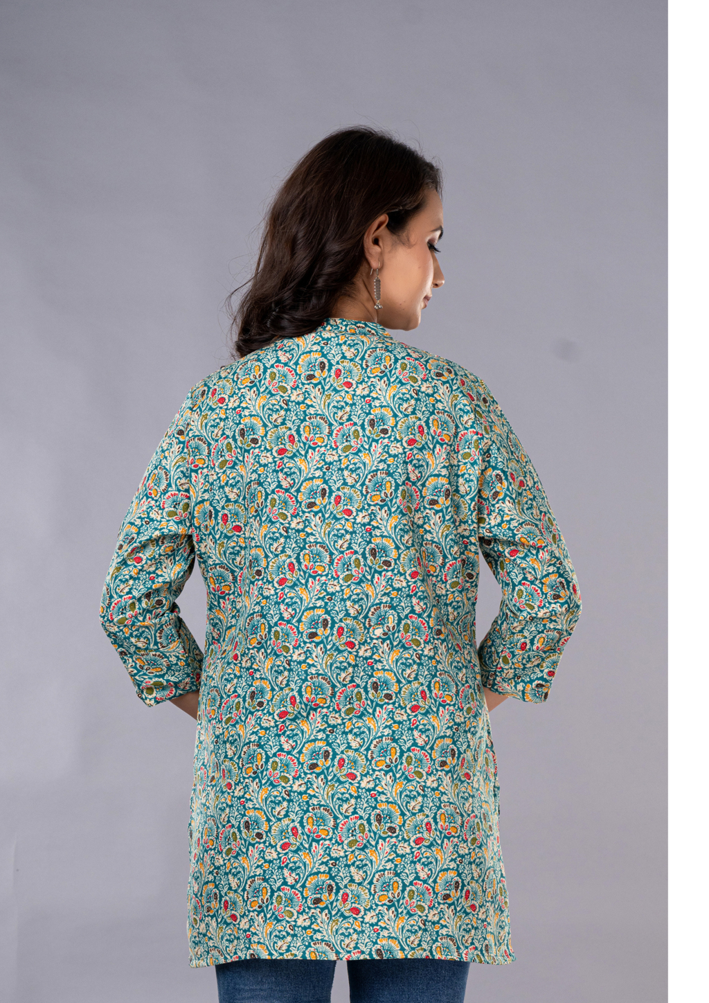 Light Green Aarzo Printed Short Cotton Kurti