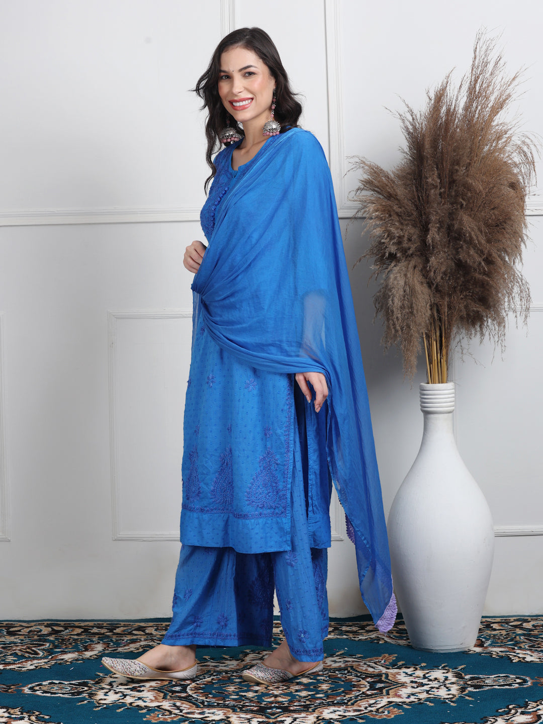 Blue Zulaikha Dyed Dobby Cotton Kurti Set