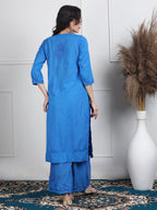 Blue Zulaikha Dyed Dobby Cotton Kurti Set