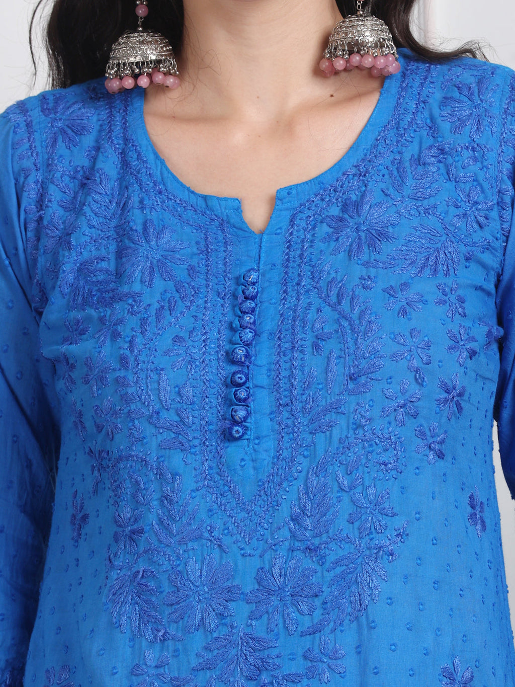 Blue Zulaikha Dyed Dobby Cotton Kurti Set
