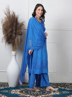 Blue Zulaikha Dyed Dobby Cotton Kurti Set
