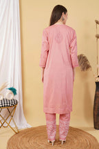 Peach Shifa Dyed Cotton Kurti & Lycra Pant Set