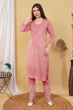 Peach Shifa Dyed Cotton Kurti & Lycra Pant Set
