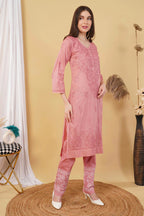 Peach Shifa Dyed Cotton Kurti & Lycra Pant Set