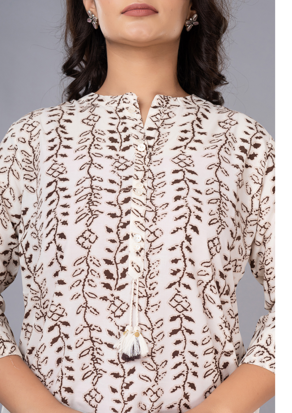 Brown Aarzo Printed Short Cotton Kurti