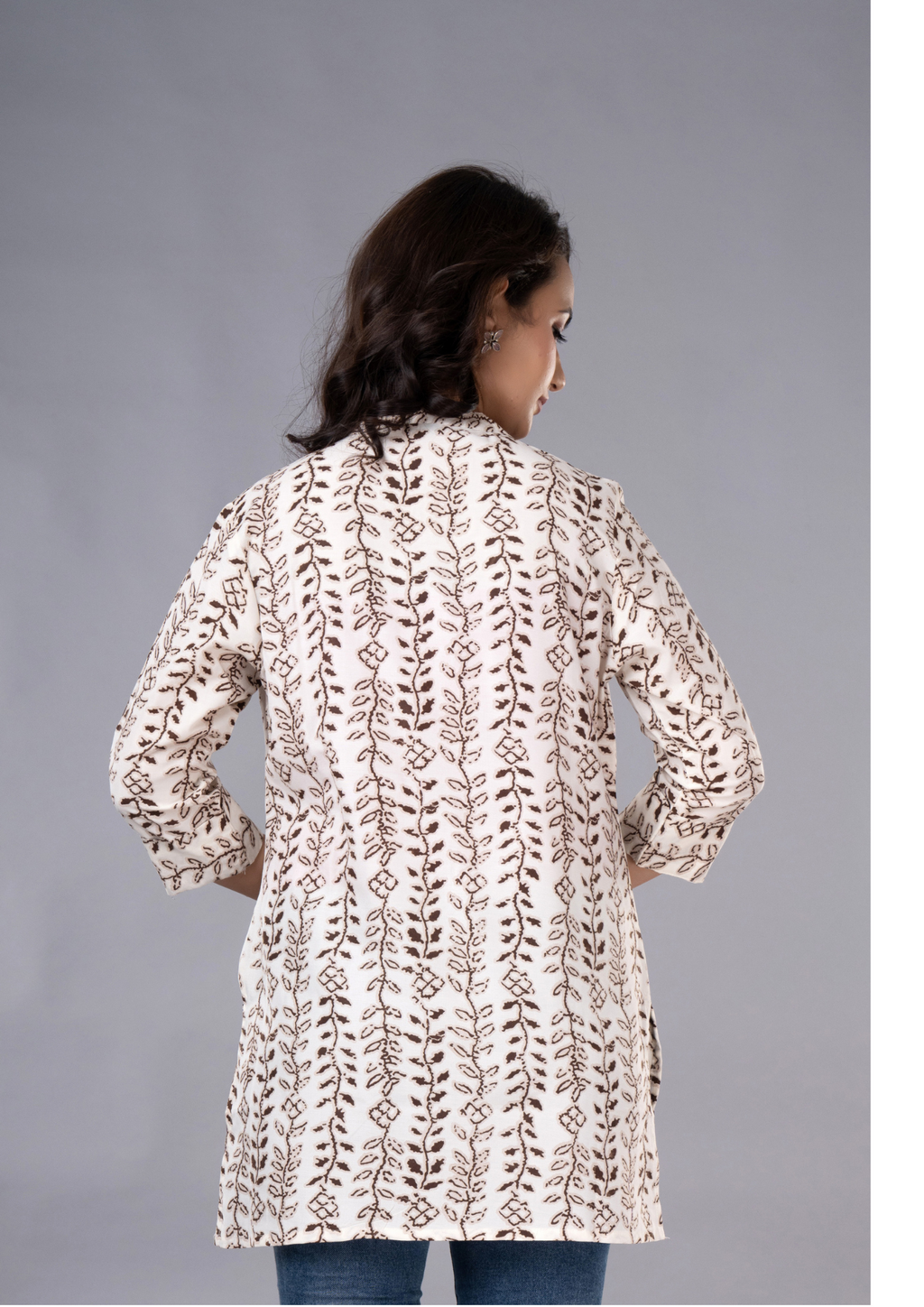 Brown Aarzo Printed Short Cotton Kurti