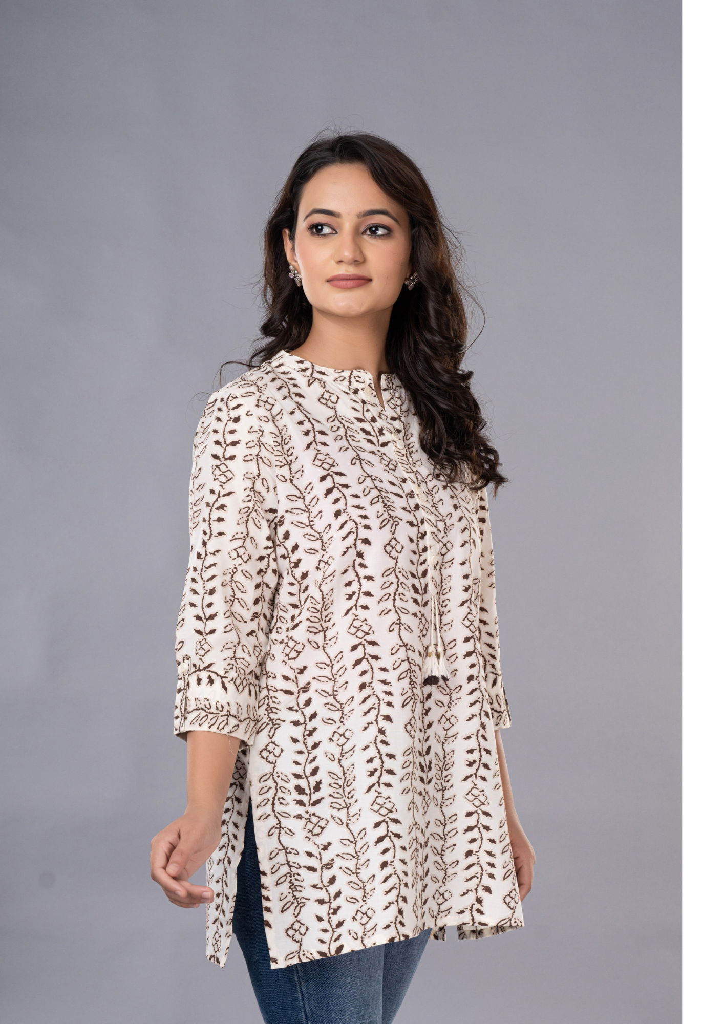 Brown Aarzo Printed Short Cotton Kurti