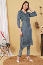 Gray Shifa Dyed Cotton Kurti & Lycra Pant Set
