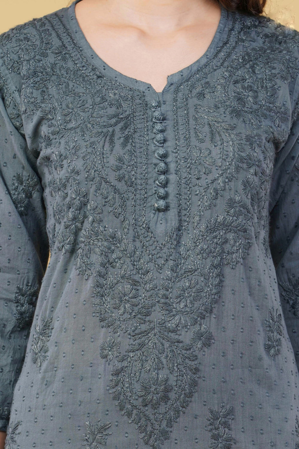 Gray Shifa Dyed Cotton Kurti & Lycra Pant Set