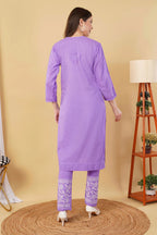 Lavender Shifa Dyed Cotton Kurti & Lycra Pant Set