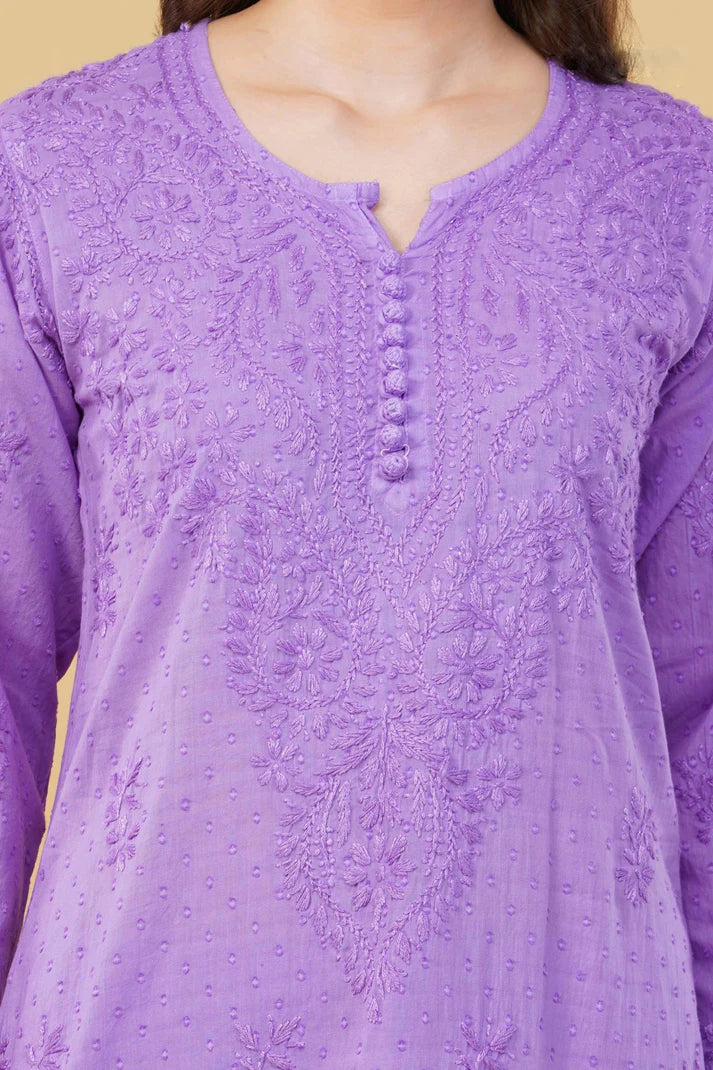 Lavender Shifa Dyed Cotton Kurti & Lycra Pant Set