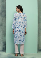 Blue Hania Floral Print Mulmul Kurti