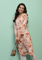 Orange Hania Floral Print Mulmul Kurti