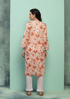Orange Hania Floral Print Mulmul Kurti