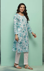Sea Green Hania Floral Print Mulmul Kurti