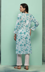 Sea Green Hania Floral Print Mulmul Kurti