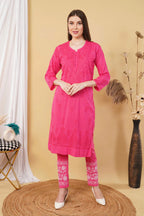 Magenta Shifa Dyed Cotton Kurti & Lycra Pant Set