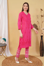 Magenta Shifa Dyed Cotton Kurti & Lycra Pant Set