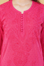 Magenta Shifa Dyed Cotton Kurti & Lycra Pant Set