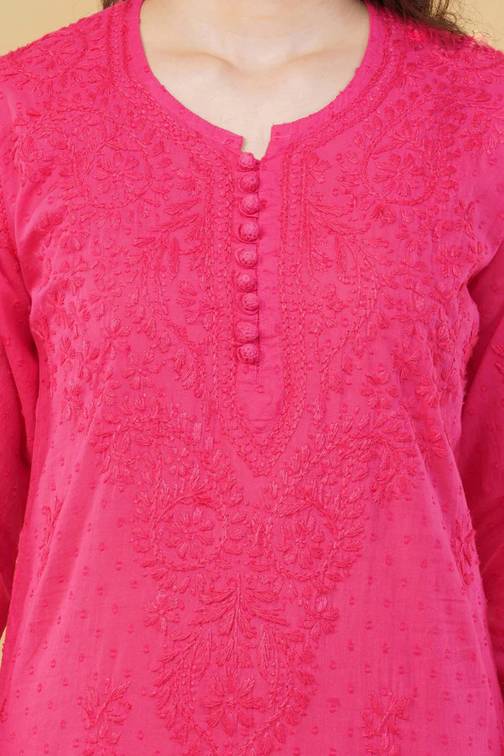 Magenta Shifa Dyed Cotton Kurti & Lycra Pant Set