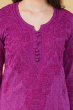 Purple Shifa Dyed Cotton Kurti & Lycra Pant Set