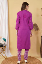 Purple Shifa Dyed Cotton Kurti & Lycra Pant Set