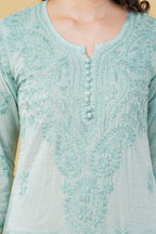 Sea Green Shifa Dyed Cotton Kurti & Lycra Pant Set