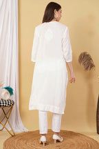 White Shifa Dyed Cotton Kurti & Lycra Pant Set