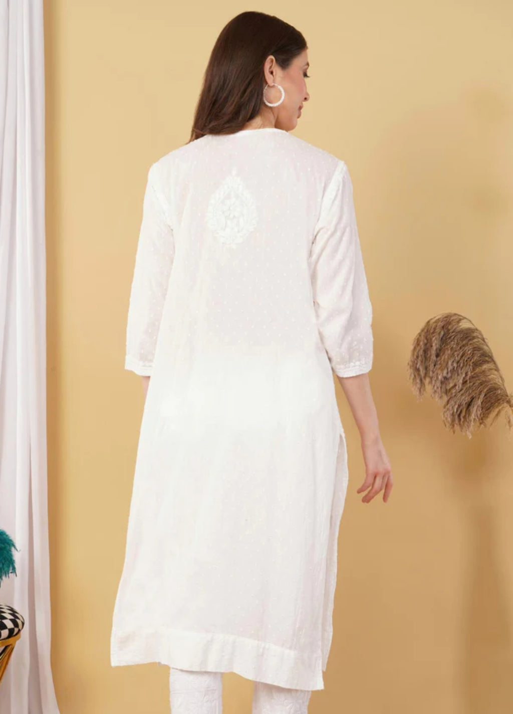 White SAIYAARA White Soft Combed Cotton Chikankari Kurti Malabis.in