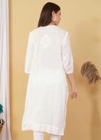 White SAIYAARA White Soft Combed Cotton Chikankari Kurti Malabis.in