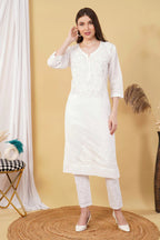 White Shifa Dyed Cotton Kurti & Lycra Pant Set