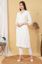 White Shifa Dyed Cotton Kurti & Lycra Pant Set