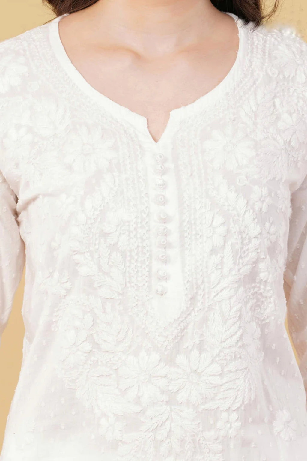 White SAIYAARA White Soft Combed Cotton Chikankari Kurti Malabis.in
