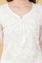 White SAIYAARA White Soft Combed Cotton Chikankari Kurti Malabis.in