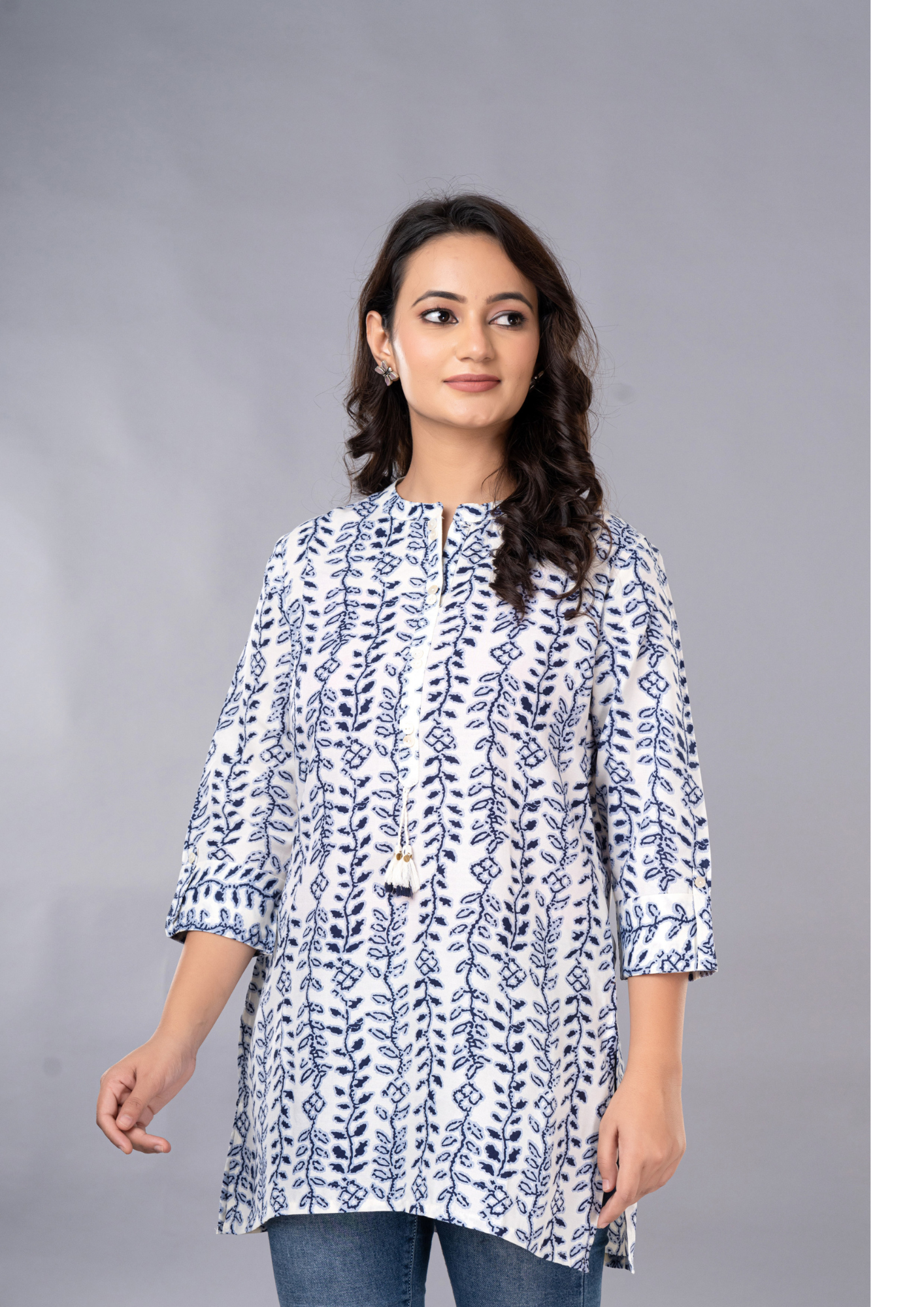 Royal Blue Aarzo Printed Short Cotton Kurti