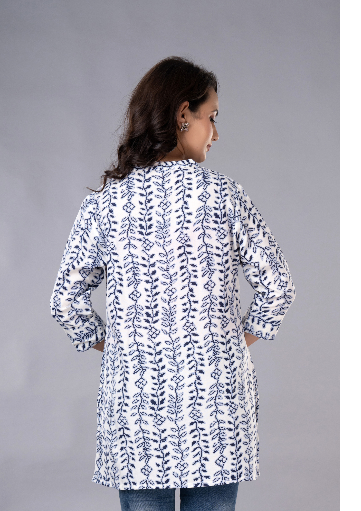 Royal Blue Aarzo Printed Short Cotton Kurti
