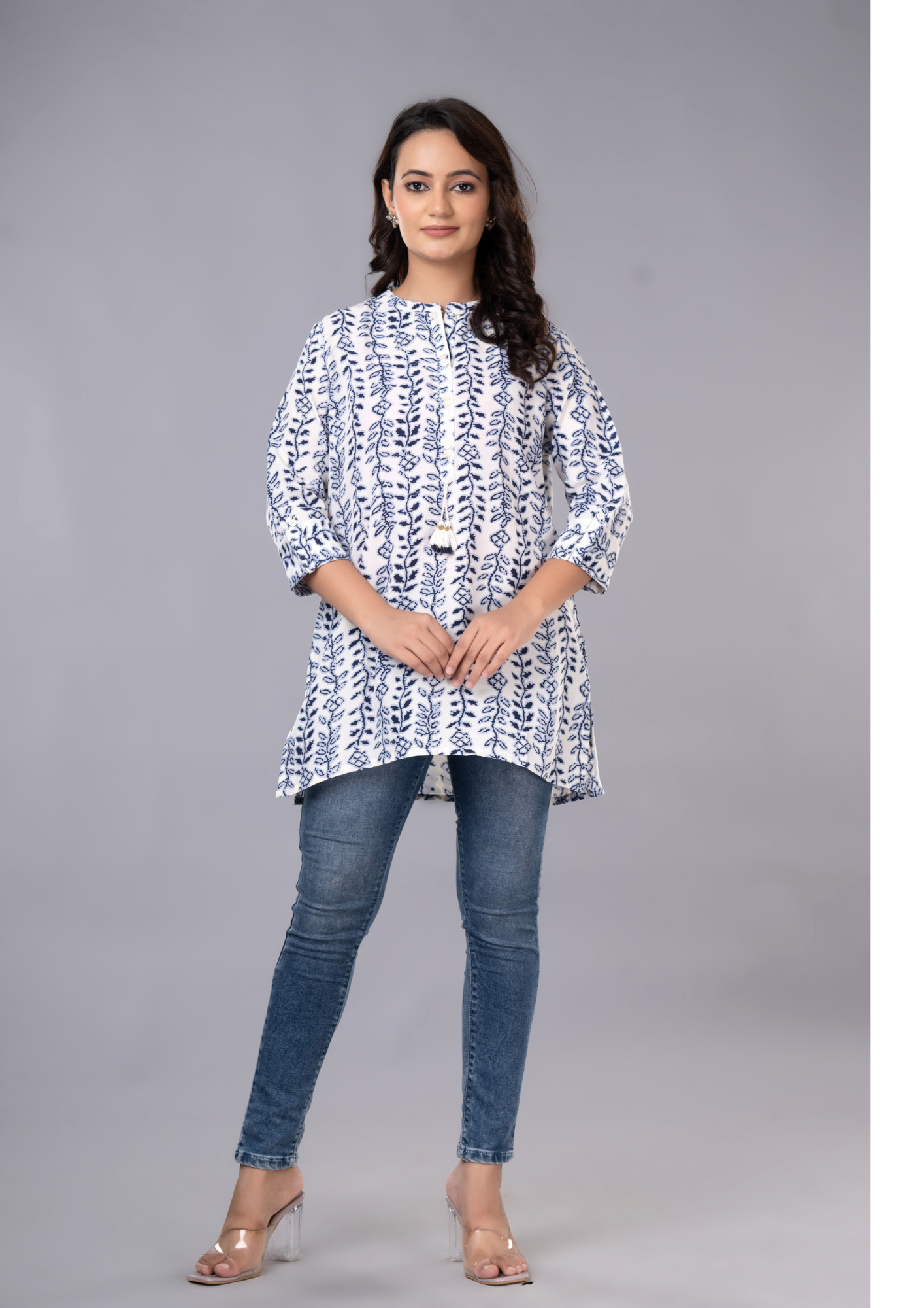 Royal Blue Aarzo Printed Short Cotton Kurti