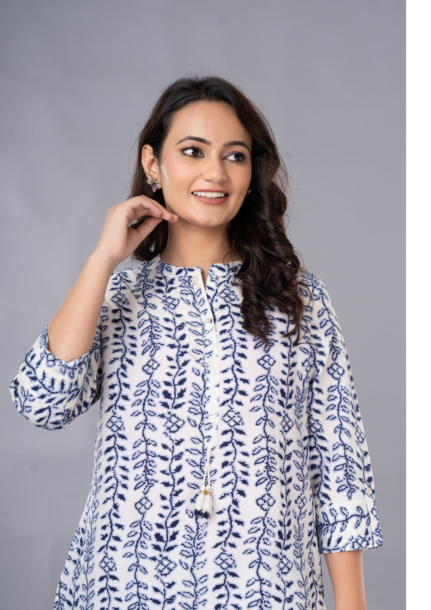 Royal Blue Aarzo Printed Short Cotton Kurti