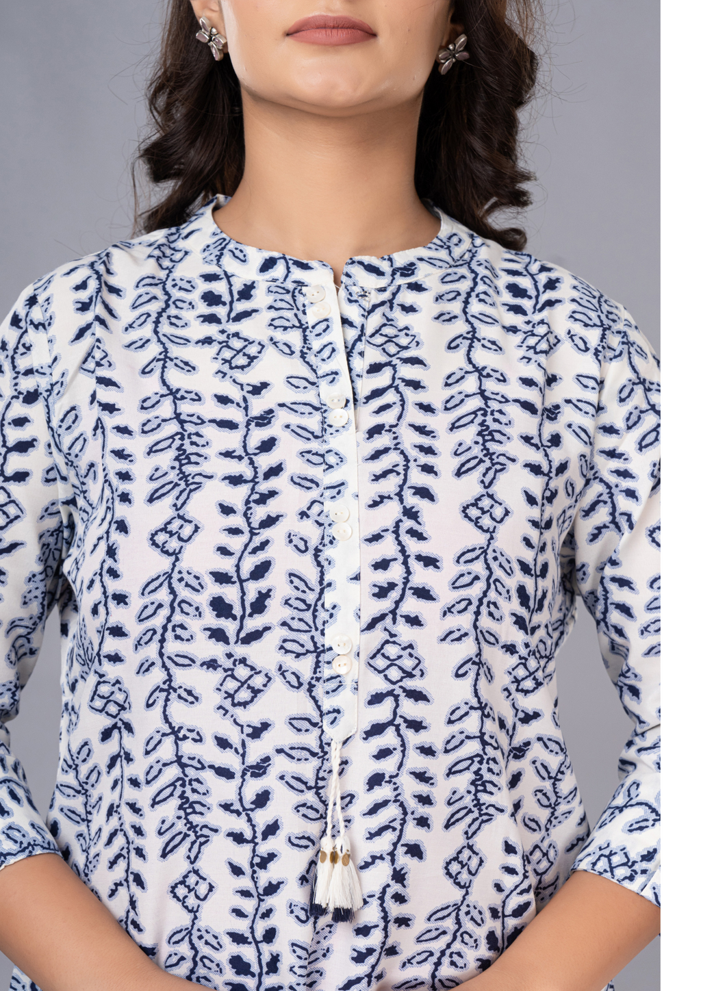 Royal Blue Aarzo Printed Short Cotton Kurti