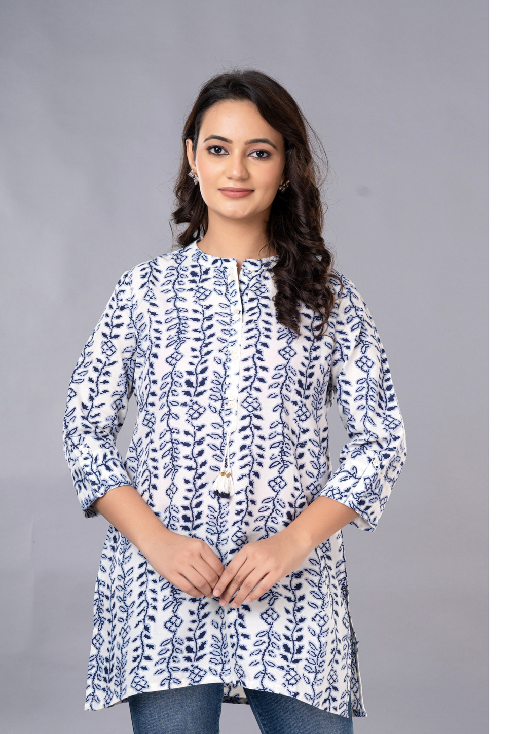 Royal Blue Aarzo Printed Short Cotton Kurti