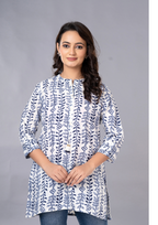 Royal Blue Aarzo Printed Short Cotton Kurti